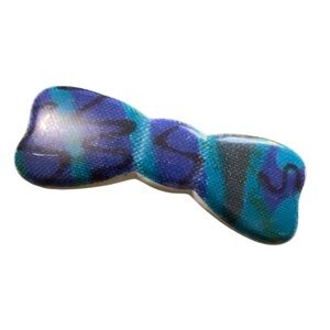 1980’s Vintage Mod Style French Bow Barrette, Blue Flower Power French Hair